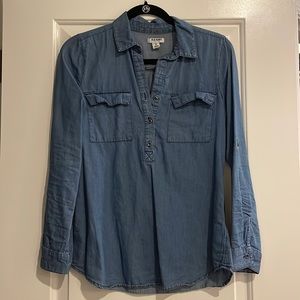 Blue half button down with pockets